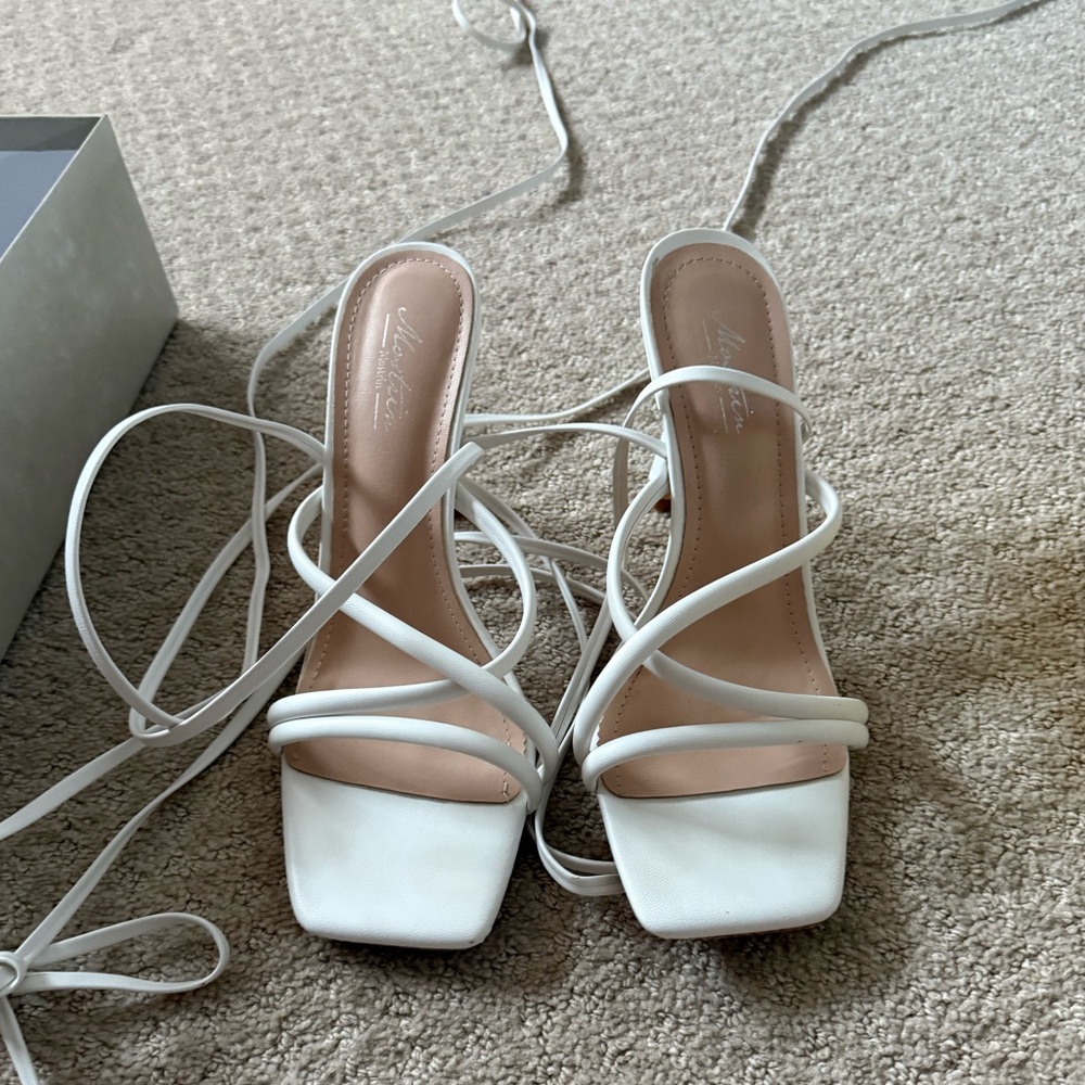 White strap up heels